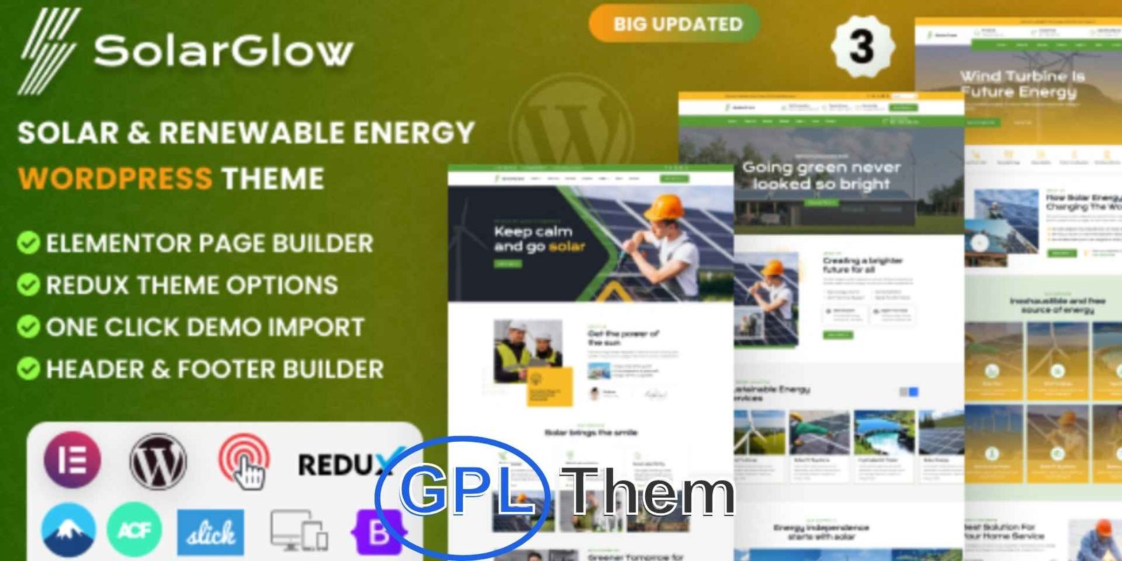 Solarglow – Solar & Renewable Energy WordPress Theme Solarglow – Solar & Renewable Energy WordPress Theme Solarglow is a clean, modern, and purpose-built WordPress theme designed for solar energy companies, renewable energy projects, and green technology businesses. Whether you specialize in solar panel installations, wind power solutions, or sustainable energy consulting, Solarglow offers the tools to build a professional and impactful online presence.