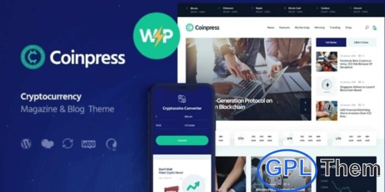 Coinpress – Cryptocurrency Blog, ICO & Financial WordPress Theme Coinpress is a modern and powerful WordPress theme tailored for cryptocurrency blogs, ICO agencies, financial advisors, and blockchain startups. With its clean and professional design, it’s the perfect choice for creating engaging content around crypto news, digital currencies, mining updates, and investment strategies.