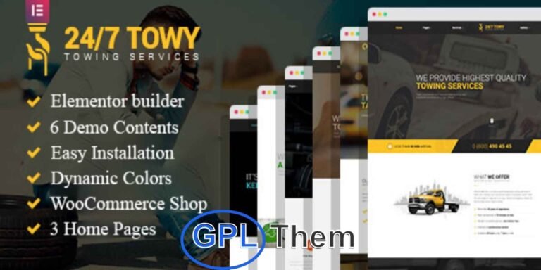 Towy – Auto Towing & Roadside Assistance WordPress Theme Towy is a powerful and purpose-built WordPress theme ideal for emergency towing services, roadside assistance providers, vehicle recovery companies, and auto repair businesses. Designed to help you create a professional online presence, Towy offers everything you need to promote your services, showcase your fleet, and enable customers to request help quickly.