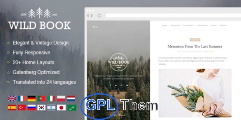 Wild Book – Vintage & Elegant WordPress Blog Theme Wild Book is a beautifully crafted vintage and elegant WordPress theme, ideal for personal blogs, writers, and creative portfolio websites. Featuring a unique split-page layout with a vertical menu and fully customizable background, this theme offers a timeless aesthetic paired with modern functionality.