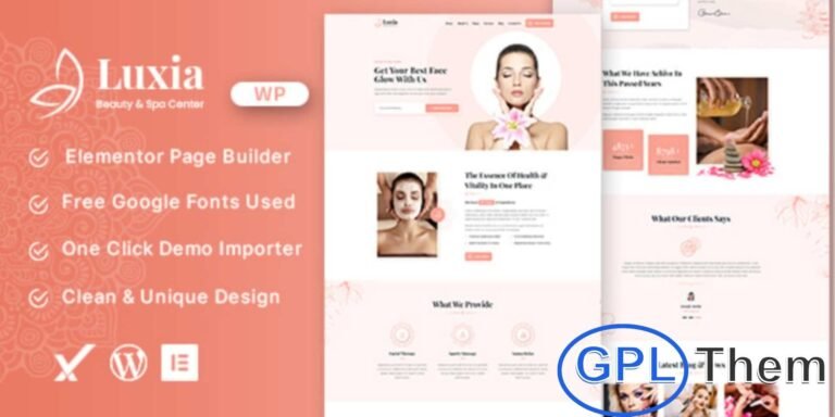 Luxia – Beauty, Spa & Wellness WordPress Theme Luxia is an elegant and modern WordPress theme designed for beauty salons, wellness centers, spas, hair studios, and holistic health services including yoga and meditation classes.