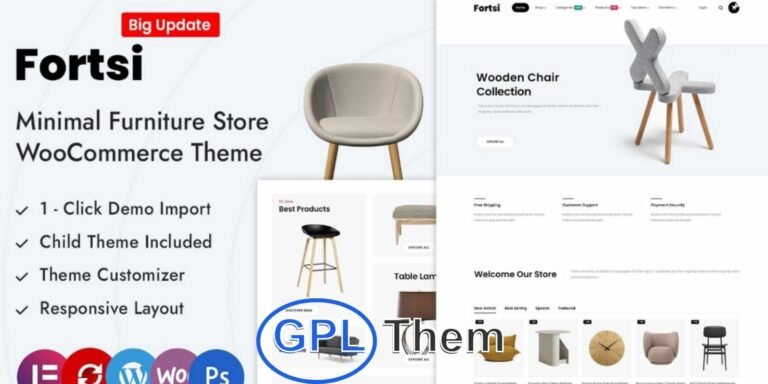 Fortsi – Minimalist Furniture Store WooCommerce Theme Fortsi is a clean, modern, and fully responsive WooCommerce theme designed for furniture stores, home décor shops, and interior design retailers. Built with Elementor, Fortsi offers powerful customization options and a minimalist layout that puts your products in the spotlight.