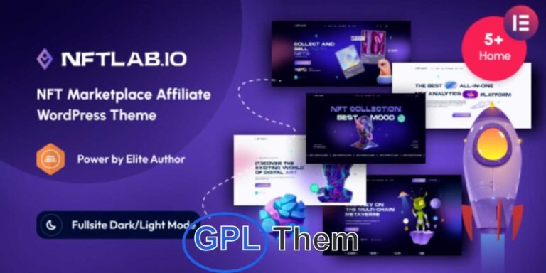 NFTLAB.IO – NFT Marketplace Affiliate WordPress Theme NFTLAB.IO is a modern and responsive WordPress theme built with Elementor, designed specifically for NFT marketplace affiliates, digital art collectors, and blockchain enthusiasts.