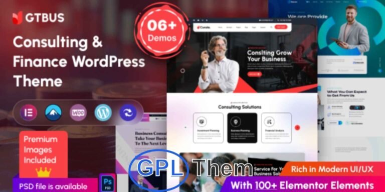 GTBUS – Consulting & Financial Services WordPress Theme GTBUS is a modern and highly customizable WordPress theme designed specifically for consulting, finance, and corporate businesses. Whether you run an accounting firm, financial agency, insurance service, or a startup consultancy, GTBUS delivers the perfect platform to showcase your expertise with professionalism and style.