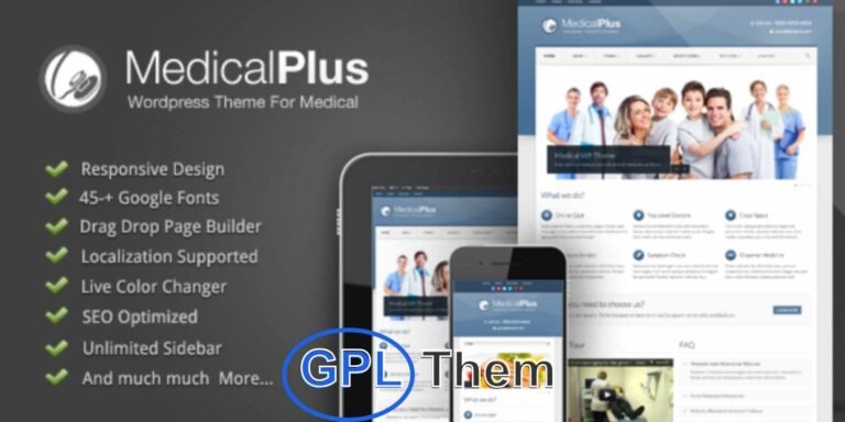 Medical Plus – Doctor, Health & Hospital WordPress Theme Medical Plus is a professional WordPress theme specially crafted for medical, healthcare, and hospital websites. Designed with a clean, corporate style, it’s also suitable for health-related businesses, clinics, and wellness centers.