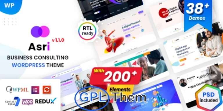 Asri – Multipurpose Business Consulting WordPress Theme Asri is a powerful and versatile WordPress theme designed for business consulting, corporate services, startups, and professional agencies.