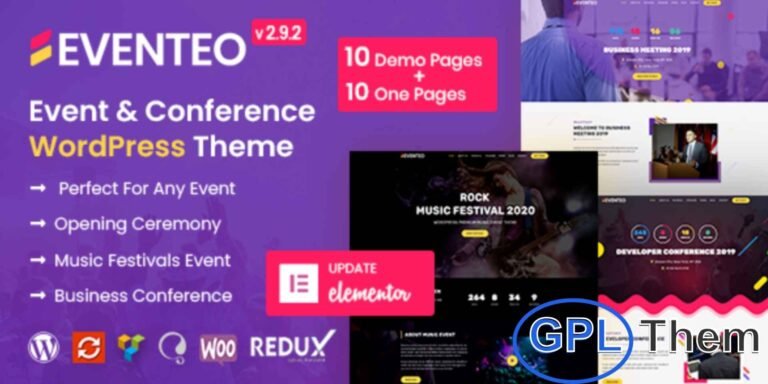 Eventos – Event & Conference WordPress Theme Eventos is a modern and professional WordPress theme crafted for events, conferences, seminars, meetups, and summits. Built with clean code and a responsive design, it offers a seamless user experience for both organizers and attendees.