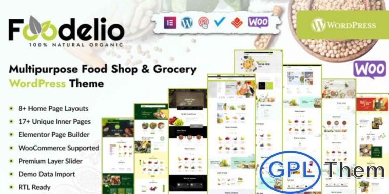 Foodelio – Multipurpose Grocery & Organic Food Shop WordPress Theme Foodelio is a modern and feature-rich WordPress theme designed for grocery stores, organic food shops, supermarkets, and farm-to-table businesses. With a clean design and powerful WooCommerce integration, Foodelio helps you build a stunning online store that’s both user-friendly and sales-driven.