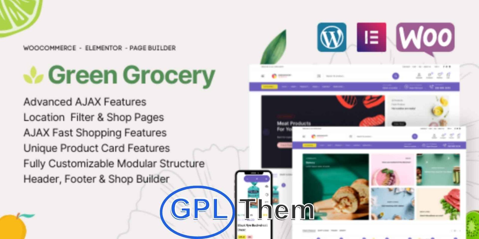 Green Grocery – Grocery Store & Organic Food Elementor Theme Green Grocery – Organic Food & Grocery Store Elementor WordPress Theme Green Grocery is a modern, feature-packed Elementor WordPress theme built specifically for online grocery stores, organic food shops, and supermarkets. Ideal for businesses selling fresh produce, farm goods, natural health products, diet supplements, fruits & vegetables, and more, this theme offers a seamless and fast shopping experience.
