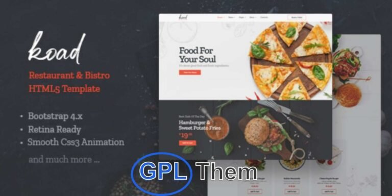Koad – Elegant Restaurant & Bistro WordPress Theme Koad is a stylish and modern WordPress theme designed for restaurants, bistros, cafes, fast food joints, bakeries, seafood places, pizza shops, and dessert parlors. With its clean, minimalist layout and luxurious visual appeal, Koad is perfect for showcasing your menu, ambiance, and culinary brand.