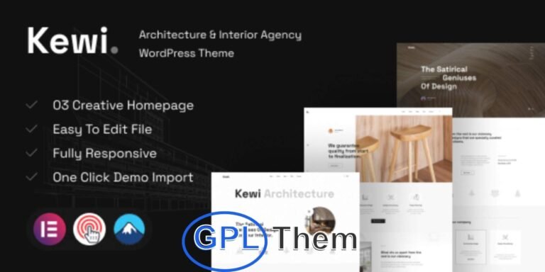 Kewi – Architecture & Interior Design WordPress Theme Kewi is a sleek and modern WordPress theme designed specifically for architecture firms, interior design studios, and construction-related businesses.