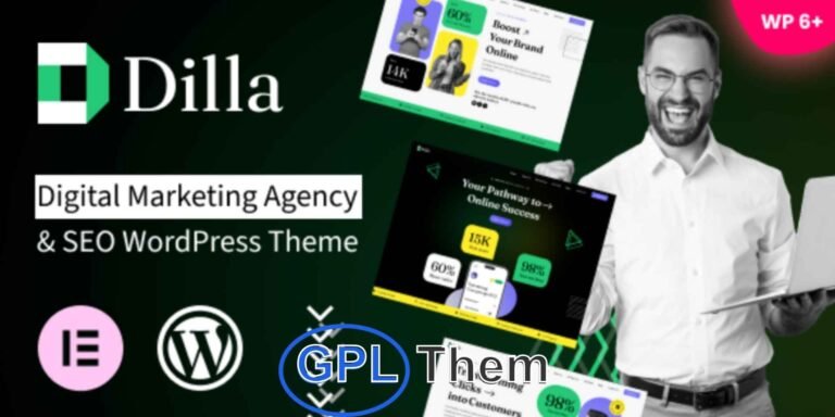 Dilla – Digital Marketing & SEO WordPress Theme Dilla is a sleek and modern WordPress theme built for SEO agencies, digital marketers, creative studios, web development firms, and social media consultancies. Designed to convert visitors into clients, Dilla helps you craft a visually stunning and professional website with ease.