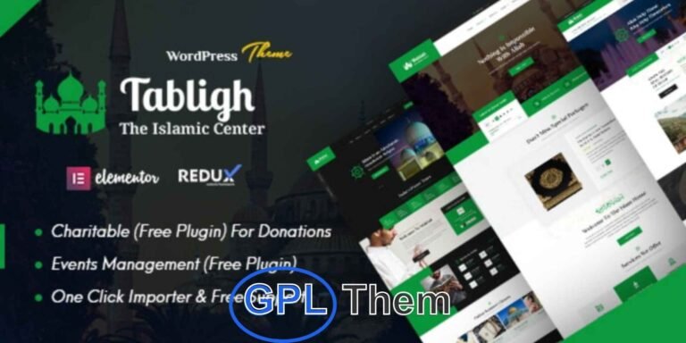 Tabligh – Islamic Institute & Mosque WordPress Theme + RTL Tabligh is a beautifully designed WordPress theme tailored for mosques, Islamic centers, non-profit organizations, and online Islamic shops. It offers all essential features such as sermon management, online courses, Namaz (Salat) timings, Islamic scholars’ profiles, events, and services.