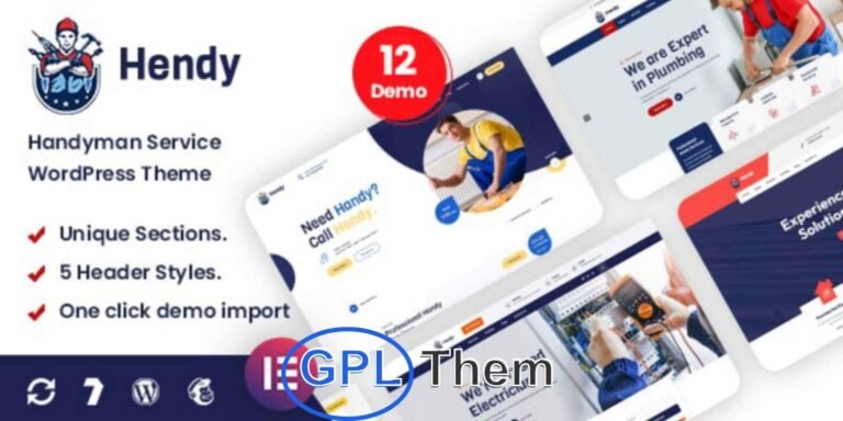 Hendy – Handyman & Plumbing Services WordPress Theme Hendy is a modern and responsive WordPress theme crafted for handyman services, plumbing, roofing, painting, electrical work, home renovation, and general maintenance businesses.