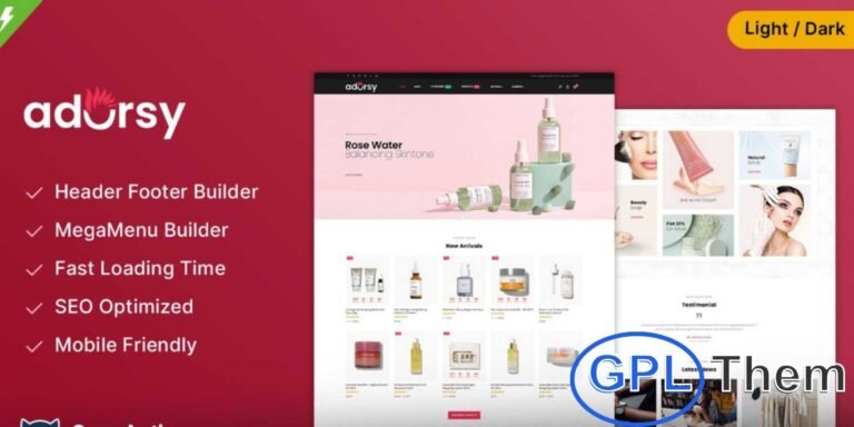 Adorsy – Fashion Accessories & Cosmetics WooCommerce WordPress Theme Adorsy is a stylish and versatile WooCommerce WordPress theme, specially crafted for fashion accessories, cosmetics, and women’s online stores. With elegant typography, smooth navigation, and a modern design, Adorsy is built to enhance your brand's online presence and streamline your eCommerce experience.