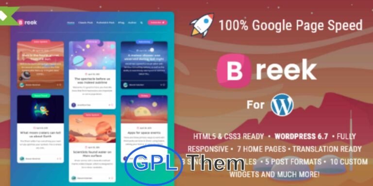 Breek – Fast & Minimal Masonry WordPress Blog Theme Breek is a lightweight, modern masonry-style WordPress theme designed for bloggers who prioritize speed, performance, and bold visuals. Ideal for personal blogs, resource-sharing sites, freebie collections, and biography blogs, Breek combines vibrant colors with a minimal aesthetic for a sleek and engaging user experience.