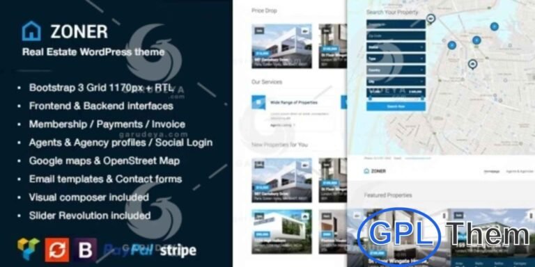 Zoner – Real Estate WordPress Theme Zoner is a modern and feature-rich WordPress theme tailored for real estate professionals, agencies, and property listing platforms. Designed with a unique blend of style and functionality, Zoner is perfect for real estate agents looking to build personal, regional, or global real estate websites with ease.