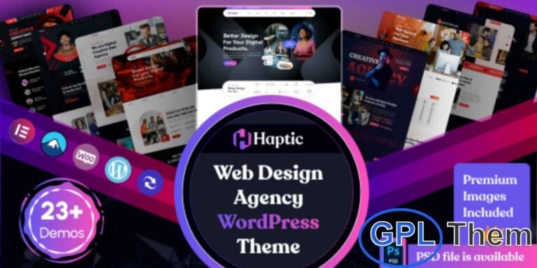 Haptic – Creative Web Design Agency WordPress Theme Haptic is a modern and highly customizable WordPress theme tailored for web design agencies, creative studios, digital marketing firms, and freelancers. Designed to showcase your services, portfolio, and creative work with impact, Haptic helps you build a strong and professional online presence.