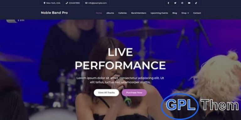 Noble Band Pro – Elementor Music WordPress Theme for Bands, Artists & Musicians Noble Band Pro is a powerful and visually engaging WordPress theme built with Elementor Website Builder, perfect for music bands, solo artists, music producers, and entertainment websites.