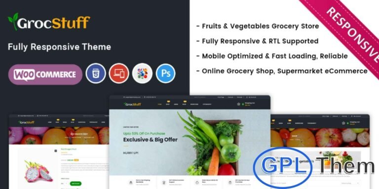 Grocstuff – Grocery, Fruits & Vegetables Supermarket WooCommerce Theme Grocstuff is a modern and responsive WooCommerce WordPress theme tailored for grocery stores, vegetable markets, fruit shops, organic food stores, and multi-purpose supermarkets. Designed for high performance and flexibility, Grocstuff is perfect for building professional eCommerce websites that offer a wide range of products.