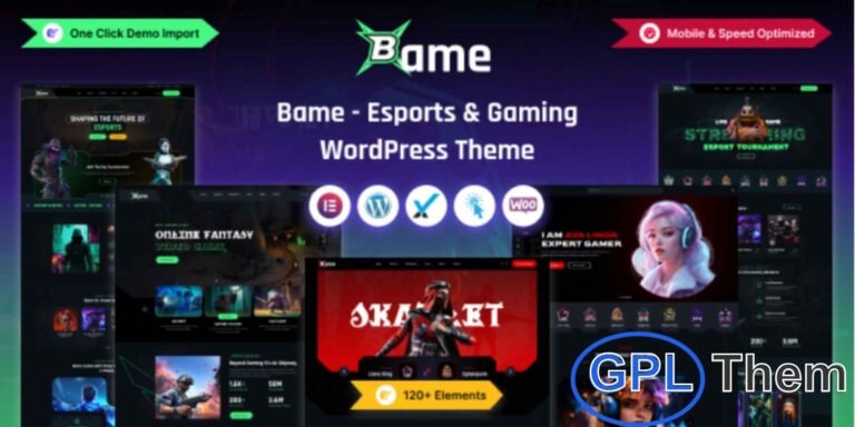 Bame – Modern eSports and Gaming WordPress Theme Bame is a sleek, modern, and fully responsive WordPress theme built on Bootstrap, tailored specifically for the world of eSports and online gaming. Whether you're running an eSports organization, a gaming community, a video game blog, or hosting online tournaments, Bame offers the perfect design and features to represent your brand online.