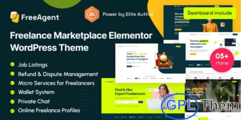 FreeAgent – Freelance Marketplace WordPress Theme for Elementor FreeAgent is a powerful and feature-rich WordPress theme designed to build a professional freelance marketplace website. Fully compatible with Elementor, FreeAgent allows you to create a modern platform where employers can post projects and freelancers can offer services with ease.