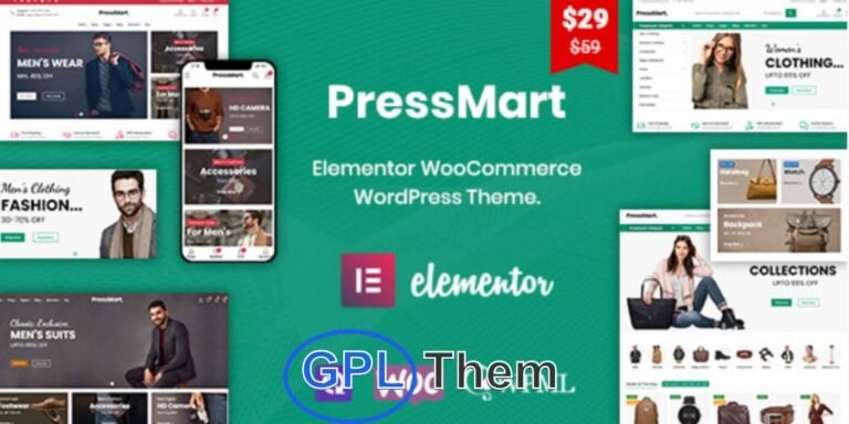 PressMart – Modern Elementor WooCommerce WordPress Theme PressMart is a sleek and modern WooCommerce WordPress theme built with Elementor, perfect for creating stylish and responsive online stores. It comes packed with 5+ professionally designed prebuilt homepage demos, making it ideal for fashion shops, electronics stores, furniture retailers, and other eCommerce niches.