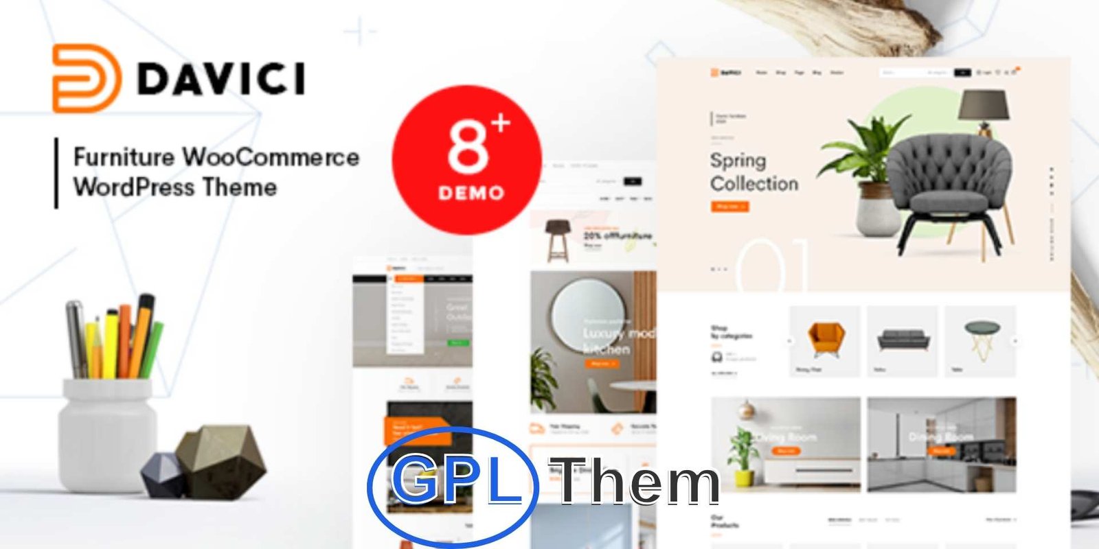 Davici – Furniture WooCommerce WordPress Theme Davici – Modern Furniture WooCommerce WordPress Theme Davici by Wpbingo is a powerful and elegant WooCommerce WordPress theme designed specifically for furniture and interior design stores. Built on the latest version of Bootstrap, Davici offers a clean, responsive layout that ensures optimal performance across all devices.