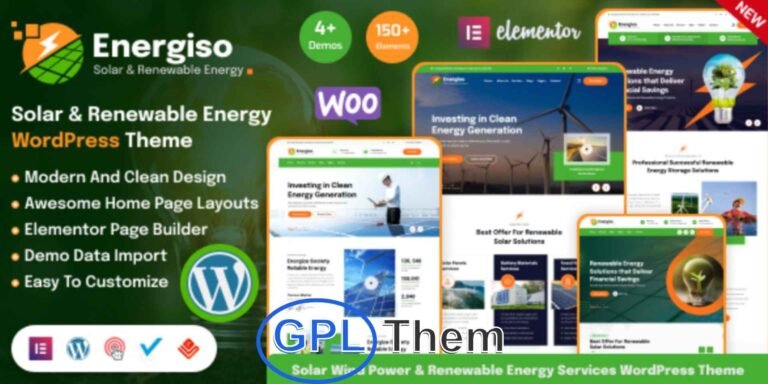 Energiso – Solar & Renewable Energy WordPress Theme Energiso is a modern and stylish WordPress theme crafted for businesses in the renewable energy and eco-friendly industries.