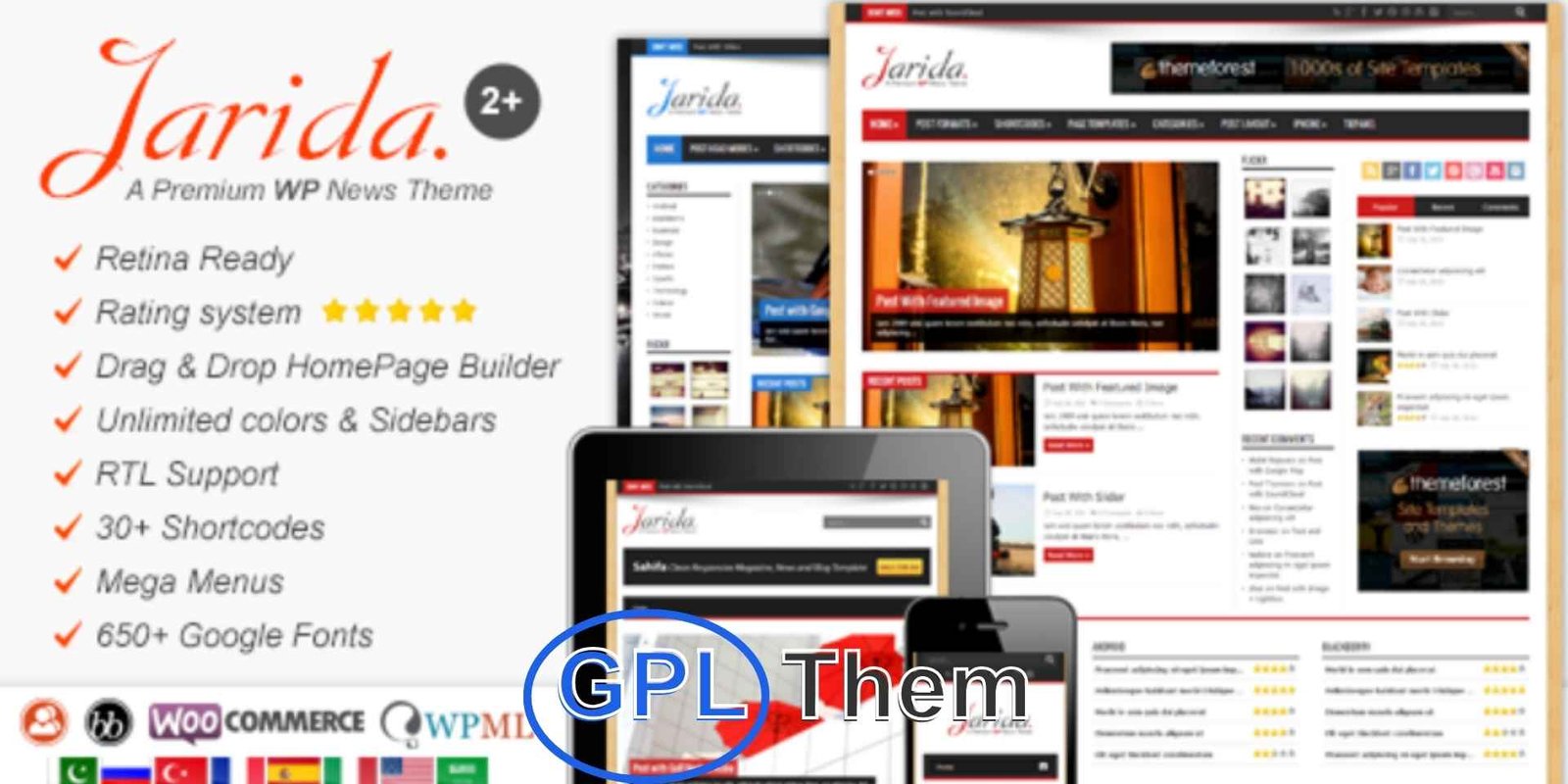 Jarida – Responsive WordPress News, Magazine, Blog Jarida – Responsive WordPress Theme for News, Magazine & Blog Websites Jarida is a clean and fully responsive WordPress theme designed for news portals, online magazines, and professional blogs. With its flexible layout, modern design, and powerful admin panel, Jarida helps you create a content-rich website that looks great on all devices.