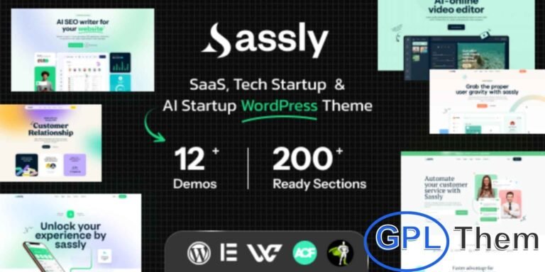 Sassly – SaaS, AI & Tech Startup WordPress Theme Sassly is a modern and responsive WordPress theme tailored for SaaS products, AI tools, tech startups, software companies, and app showcases. Designed to deliver high performance, it is speed-optimized and looks flawless across all devices and screen sizes.