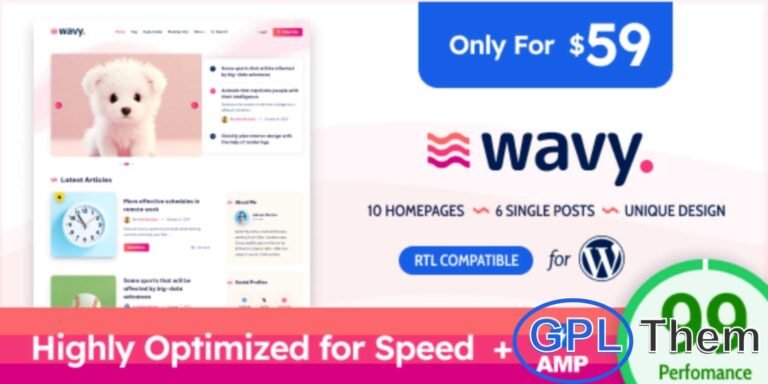 Wavy – Modern & Lightweight WordPress Blog Theme Wavy is a sleek and lightweight WordPress blog theme developed by EstudioPatagon, crafted with modern web standards and the latest design trends in mind. Perfect for personal bloggers, tech enthusiasts, anime or comic lovers, and AI or biography writers, Wavy combines vivid color schemes, smooth animations, and lightning-fast performance to deliver a standout user experience.