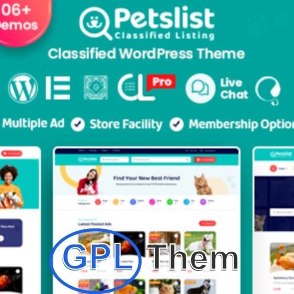 Petslist – Pet Adoption & Pet Listings WordPress Theme Petslist is a beautifully crafted WordPress theme designed for pet adoption services, lost & found pet directories, and buy/sell pet marketplaces.