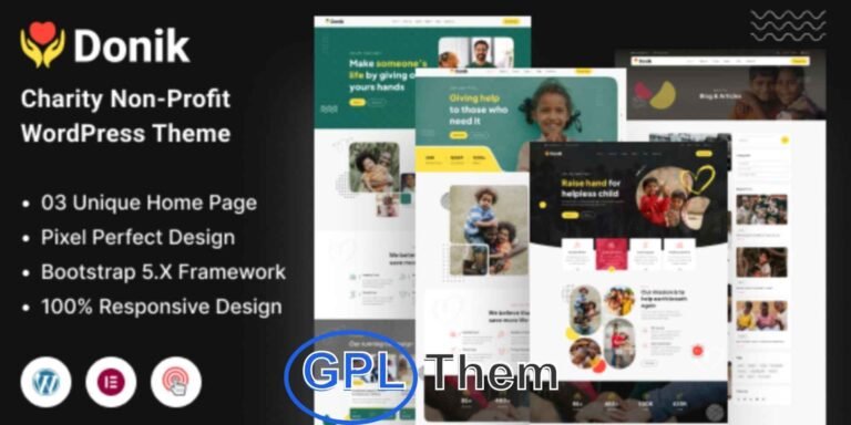 Donik – Charity & Fundraising WordPress Theme for Nonprofits Donik is a powerful and purpose-driven WordPress theme built specifically for charities, nonprofits, and fundraising organizations. Designed to inspire action, Donik helps you create an impactful online presence to promote your cause, share your mission, and engage supporters effectively.