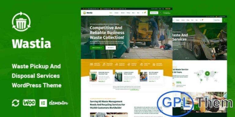 Wastia – Waste Management & Disposal Services WordPress Theme Wastia is a modern and purpose-built WordPress theme designed for waste pickup, disposal services, and eco-friendly businesses. Perfect for companies in waste management, recycling, dumpster rentals, garbage collection, and environmental protection, Wastia also suits solar energy providers, eco-tech firms, landscapers, and gardeners.