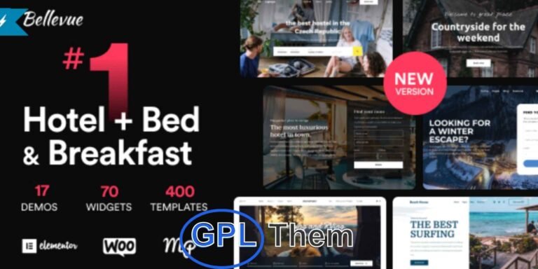 Bellevue – Hotel & Vacation Rental Booking WordPress Theme Bellevue is the ideal WordPress theme for hotels, bed and breakfasts, vacation rentals, and resorts. Designed to streamline online bookings, it comes with a complete reservation system, real-time availability calendar, and secure payment integration powered by WooCommerce.