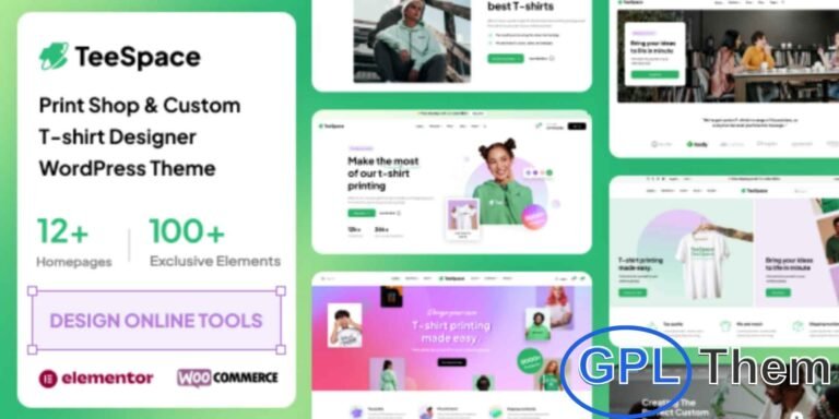 TeeSpace – Custom T-Shirt Designer & Print Shop WordPress Theme TeeSpace is a modern WooCommerce WordPress theme designed for custom t-shirt designers, print shops, and apparel stores. Perfect for launching an online t-shirt business or showcasing personalized printing services, TeeSpace offers stylish layouts, easy customization, and full eCommerce functionality. W