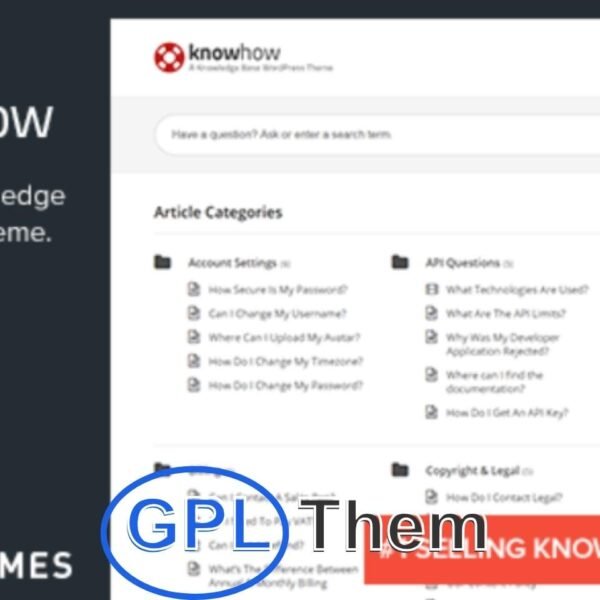 KnowHow – Knowledge Base & Support WordPress Theme (SEO Optimized) KnowHow is a fast, user-friendly WordPress theme designed specifically to create a professional knowledge base or FAQ support site in minutes. Ideal for businesses looking to provide self-service customer support, KnowHow helps you reduce support requests while improving user experience.