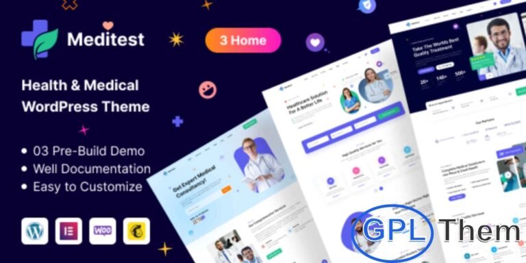 Meditest – Modern Health & Medical WordPress Theme Meditest is a clean, professional, and visually appealing WordPress theme designed specifically for healthcare, medical clinics, doctors, dentists, and wellness centers. With its modern design and user-friendly layout, Meditest offers everything you need to create a trustworthy and effective medical website.