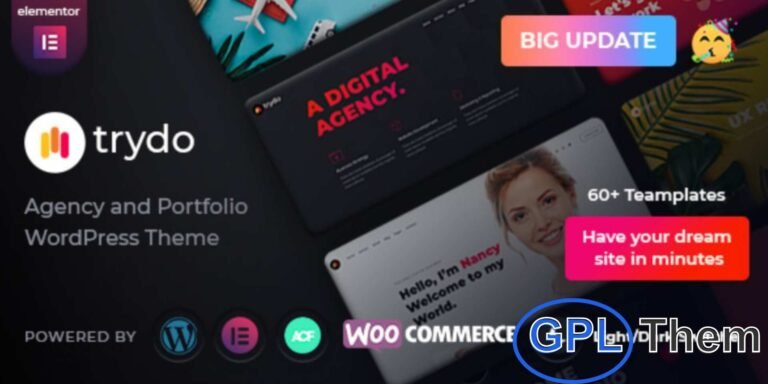 Trydo – Agency & Portfolio WordPress Theme Trydo is a modern and high-performance WordPress theme designed for creative agencies, freelancers, startups, and portfolio websites. Built with Elementor, it offers 17+ home demo layouts, a powerful blog, and 30+ custom widgets to suit all your design needs.