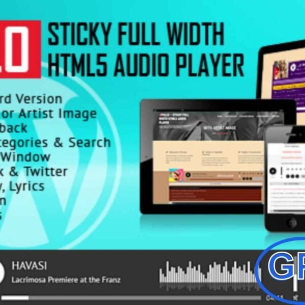 Apollo – Sticky Full-Width HTML5 Audio Player for WordPress Apollo is a full-width, responsive HTML5 audio player plugin for WordPress, designed to work seamlessly across all major browsers and mobile devices. It features a visually appealing sticky design that stays visible while visitors browse your site.