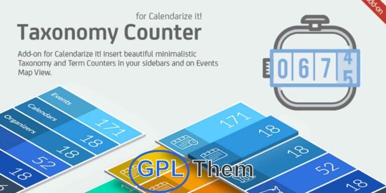 Taxonomy Counter Widget for Calendarize It! – WordPress Add-On The Taxonomy Counter Widget for Calendarize It! allows you to display a dynamic count of events based on categories, tags, or other taxonomies on your WordPress site. This widget helps visitors quickly see the number of events in each category.
