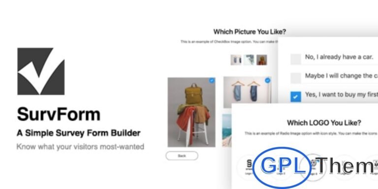 SurvForm – WordPress Survey Form Builder Plugin SurvForm is a powerful yet easy-to-use survey form builder plugin for WordPress, designed to help you collect valuable user insights with ease. Featuring 11 flexible field types such as checkboxes, radio buttons, text fields, image options, and more, it allows you to build fully customized surveys tailored to your audience.