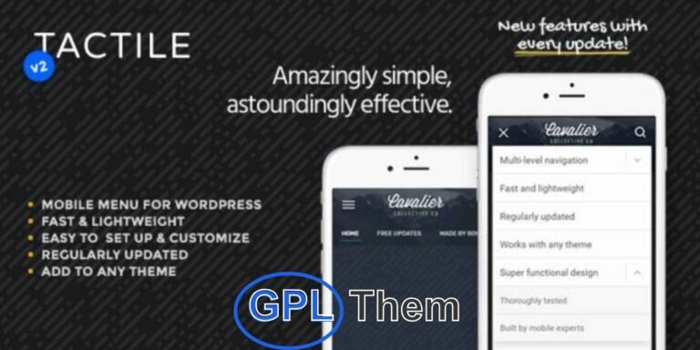 Tactile – WordPress Mobile Menu Plugin Tactile is a responsive mobile menu and header solution designed to make browsing WordPress websites on smartphones smooth and intuitive. Its clean, user-friendly design ensures effortless navigation on even the smallest screens.