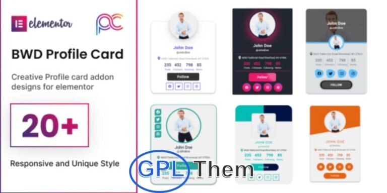 Profile Card Addon for Elementor The BWD Profile Card Addon for Elementor is a lightweight WordPress plugin that lets you showcase stunning profile cards without coding. It comes with 21 unique preset designs and full RTL support, making it perfect for all types of websites.