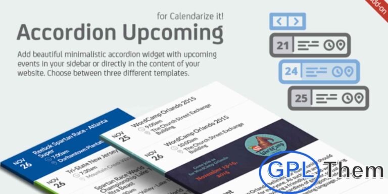 Accordion Upcoming Events for Calendarize it! – Modern Templates for Event Display Accordion Upcoming Events for Calendarize it! brings a fresh new look to your event listings with three beautifully designed minimalistic templates.