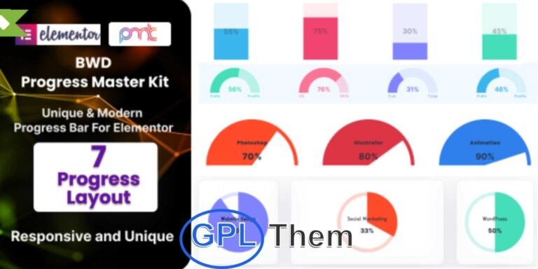 BWD Progress Master Kit Addon for Elementor The BWD Progress Master Kit Addon for Elementor empowers you to create visually engaging websites with ease. This versatile plugin includes a wide range of widgets such as progress bars, countdown timers, animated pie charts, and more.