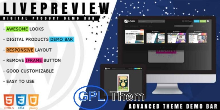 LivePreview – WordPress Plugin LivePreview is a powerful WordPress plugin designed to showcase and manage digital products such as WordPress themes, HTML templates, and HTML5 games. It allows visitors to seamlessly switch between product demos using a sleek demo bar with thumbnails and action buttons like “buy” or “close iframe.”