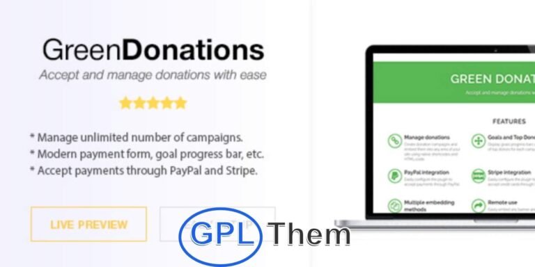 Green Donations for WordPress – Accept and Manage Donations Green Donations is a powerful WordPress plugin that makes it simple to accept and manage donations directly on your website. You can create unlimited fundraising campaigns and collect donations seamlessly through PayPal or Stripe, without paying commissions to third-party platforms.