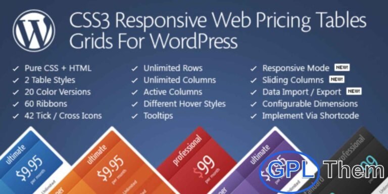 CSS3 Compare Pricing Tables – WordPress Plugin CSS3 Compare Pricing Tables is a responsive WordPress plugin that allows you to create stylish and fully customizable pricing tables with ease. Featuring two table styles and 20 predefined color versions, this plugin comes with a powerful admin panel for live configuration.